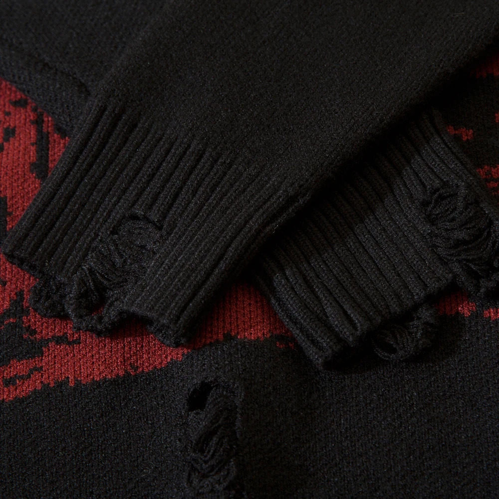 Teared Gothic Womens Y2k Mens Sweater Retro Black Oversized Knitted Sweater Harajuku Anime Street Clothing Fashion Winter Top Zipper 240924