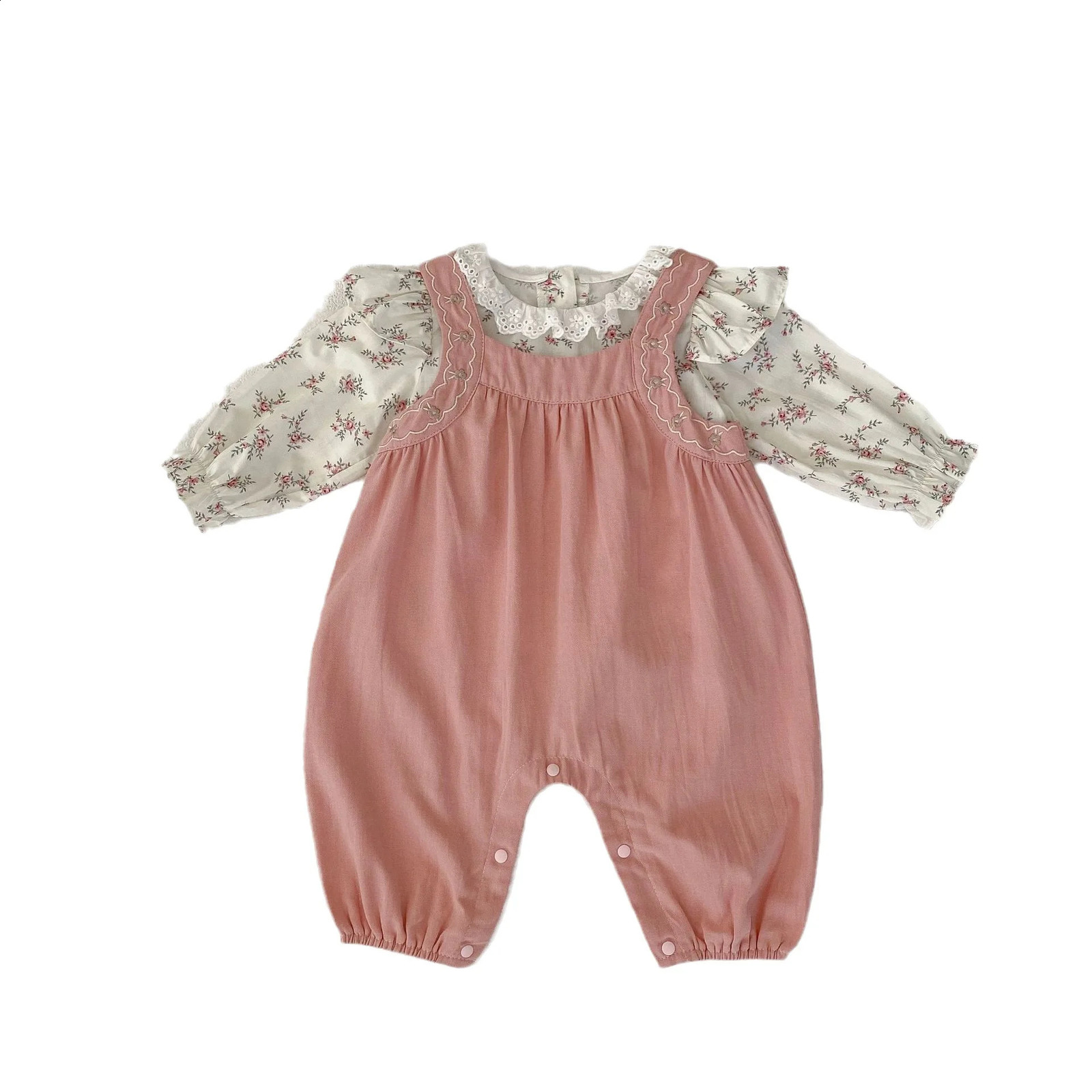 Ins Autumn Baby Girls 2PCS Clothing Set Cotton Long Sleeve Flower Casual Shirt Suspension Pants Preschool 240925