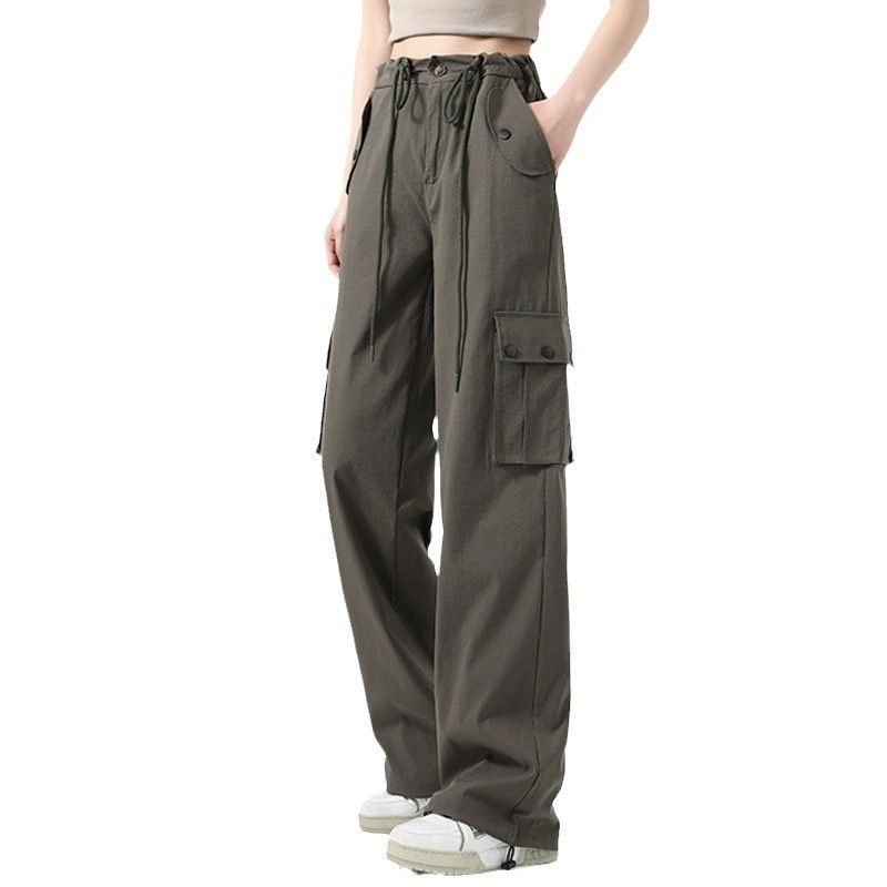 American workwear for women in spring, autumn, and summer 2024, new high waisted, sagging, loose straight leg, casual wide leg sports pants