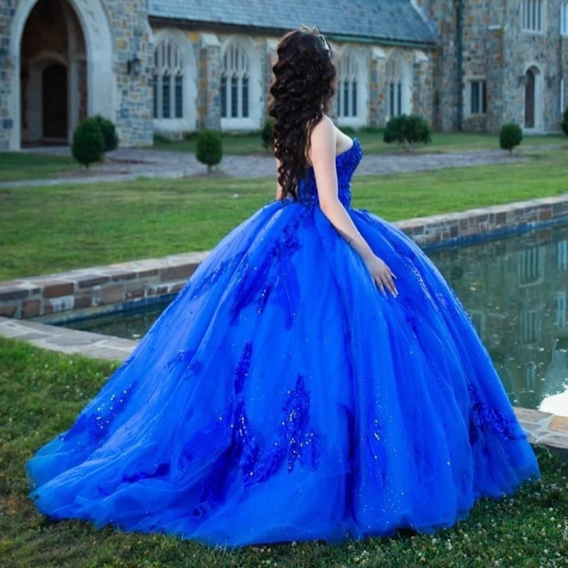 Royal Blue Ball Gown Quinceanera Dresses Princess Off The Shoulder Applique Beads Tulle Vestidos De 15 Anos Birthday Party Sweet 16 Dress