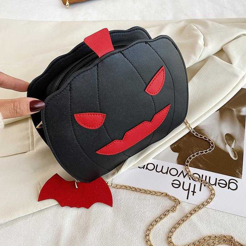 Luggage Mock Monster Pumpkin, Small Square Bag Fun Halloween Women's Bag, Sparkling Chain, Crossbody Bag 240915