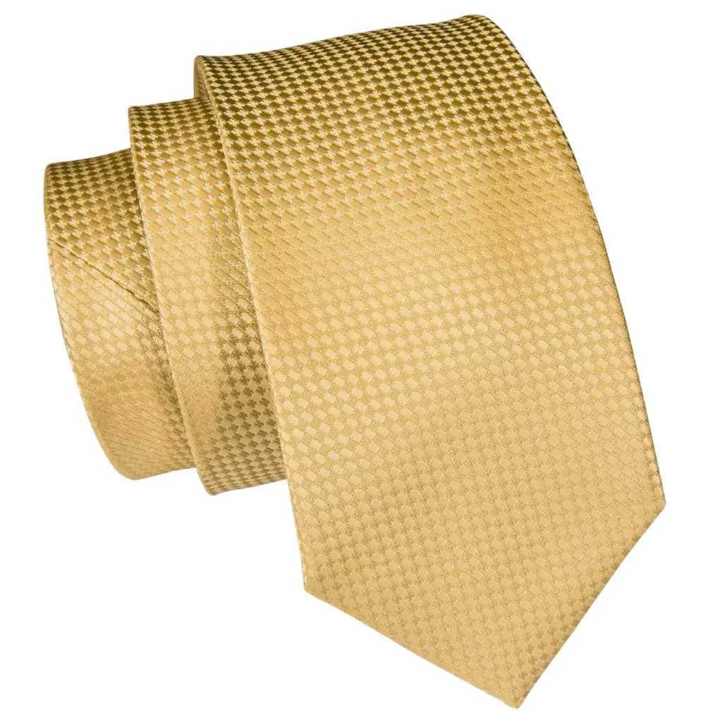 Hi-Tie Solid Gold w Silk Ties For Men Handky Cufflinks Set Fashion Gift For Mens Tie Wedding Business Necktie X2504071