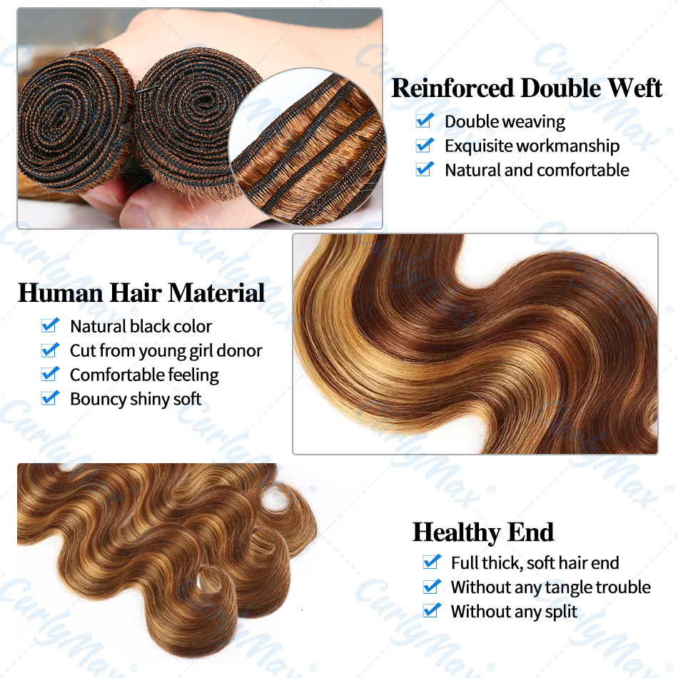 30 Inch Body Wave 100% Human Brazilian Highlight Bundles Ombre Virgin Raw Weave Color Bulk Braiding Hair Extension
