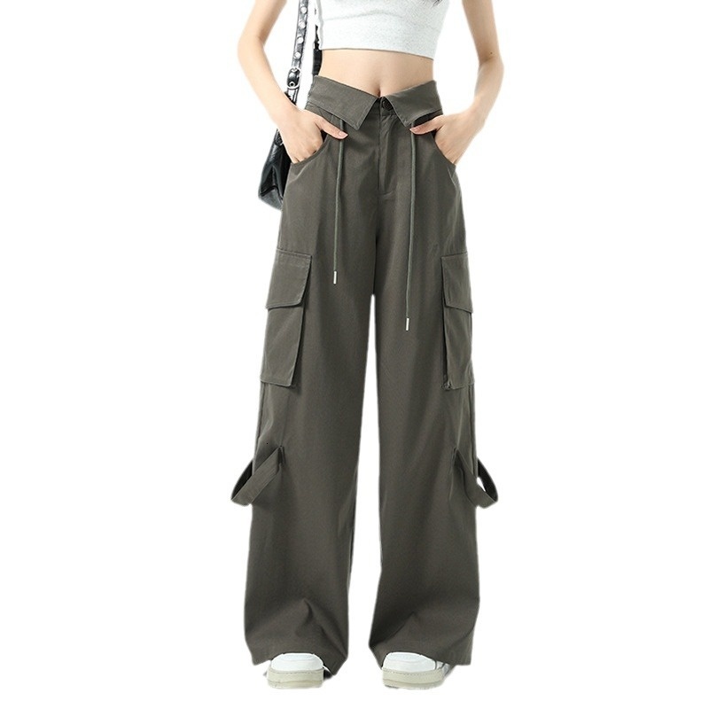 American work women's summer thin 2024 new straight flanged high waist large casual wide leg sports pants