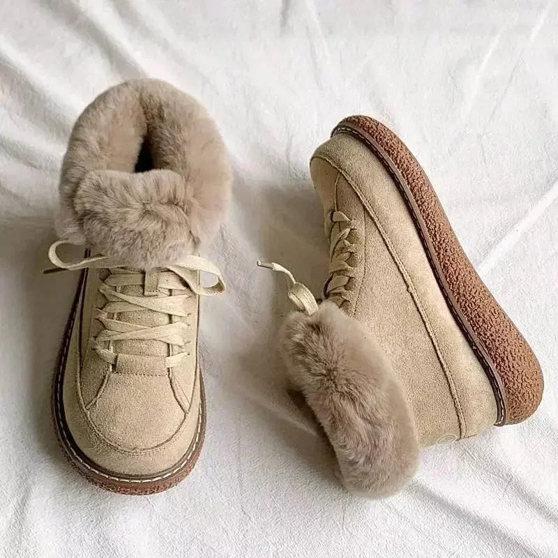 Snow Women Lace Up Warm Ankle Ladies Winter Fur Shoes Platform Casual Comfortable Short Boots Botas De Mujer 2024
