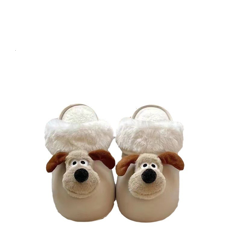 Women's Comfy Postpartum Cotton Slippers - Soft Plush Insulated, Water-Resistant with Charming Canine Print