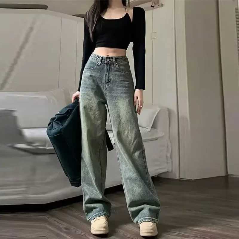 Vintage High-waisted Slimming Jeans American Style Casual Bell Bottoms Versatile Straight-leg Long Pants For WomenX2409