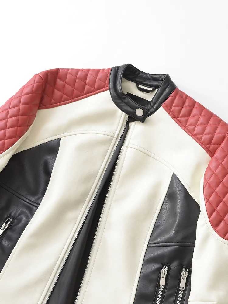 Fitaylor Spring/Autumn Womens Artificial PU Leather Jacket Casual O-Collar Zipper Leather Jacket Motorcycle Windproof Jacket W240926