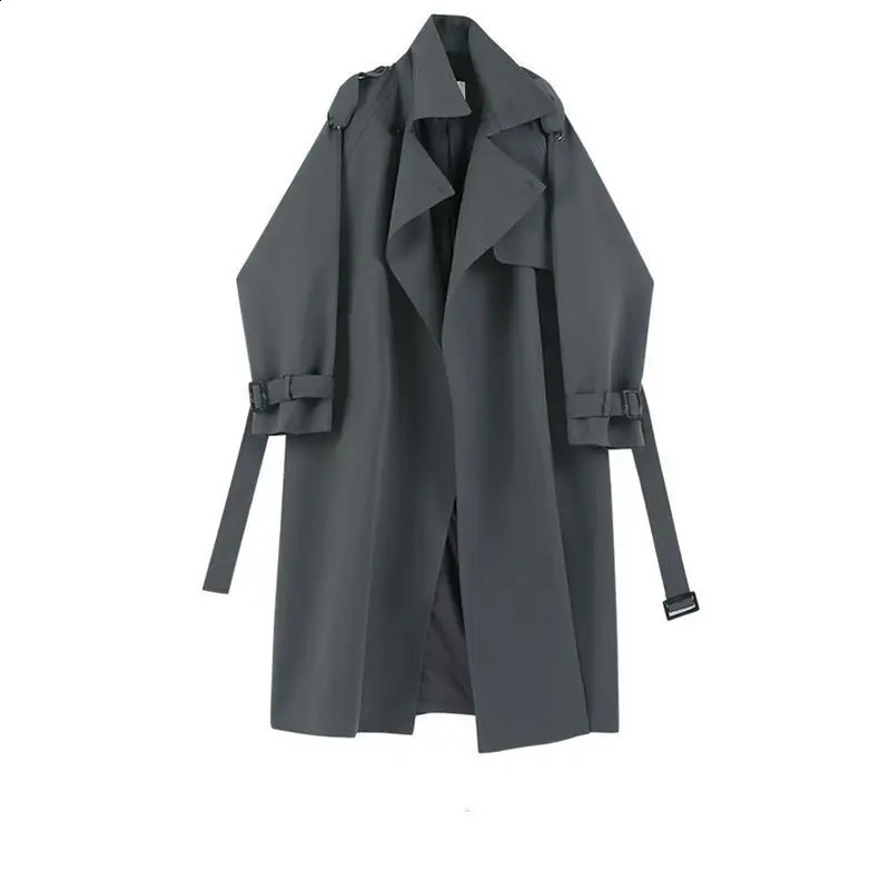 Fashion Trench Jackets Long Pattern Female Solid Color Coat Classic Lapel Long Sleeve with Belt Spring Autumn Casual Street Wear 240918