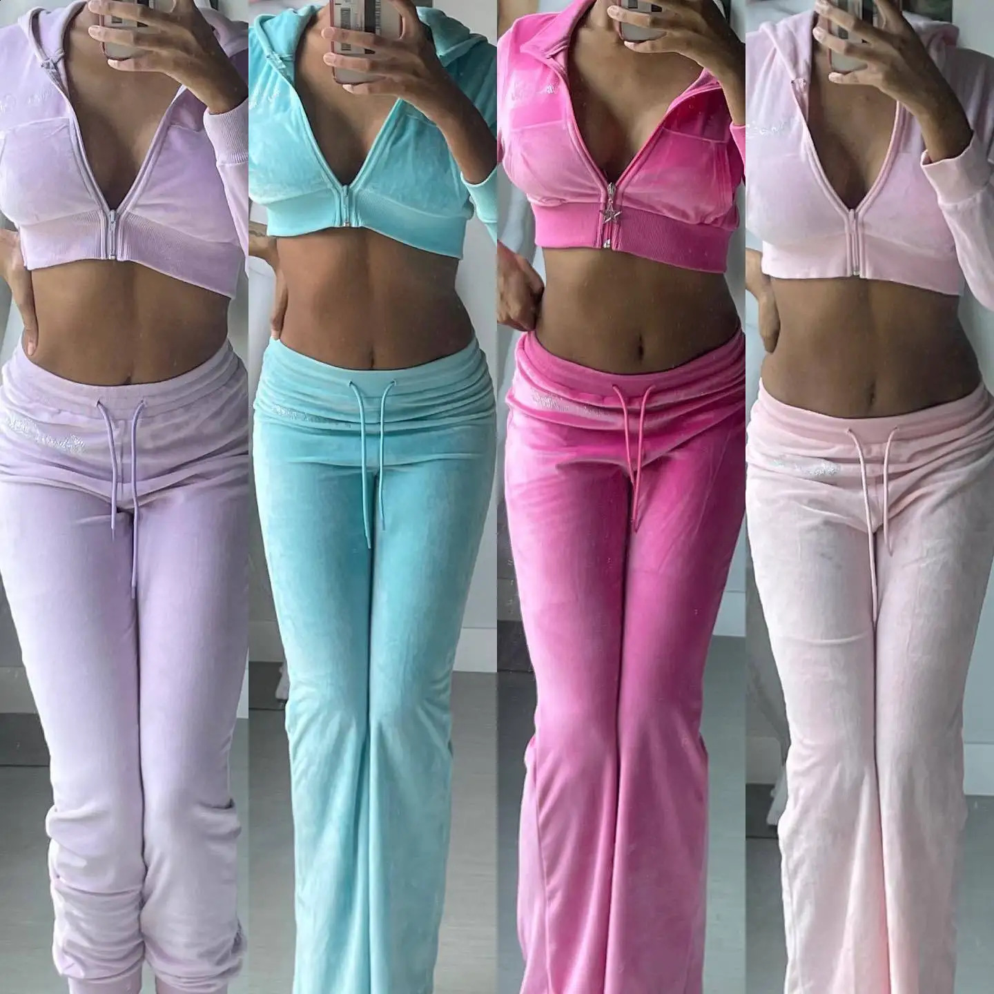 Fashion Rhinestone Korean Solie Velvet Sports Casual Suit Two-piece Set Tracksuit Women Two Piece Set 240918