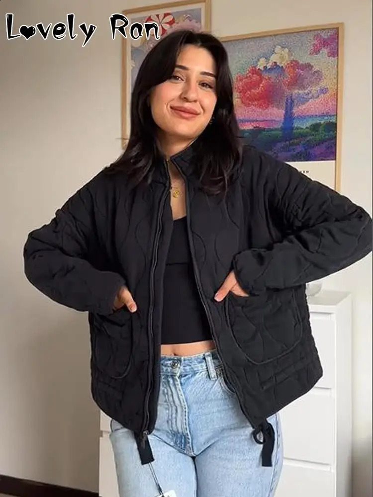 Fashion pure cotton womens jacket winter stand collar pocket quilted jacket womens thick long sleeved zipper womens jacket 240924