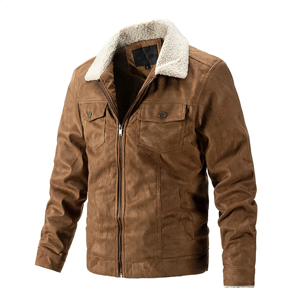 Super Soft 100% Polyester Mens Suede Warm Jacket Quality Casual Varsity Jacket with Fleece for Autumn 240923
