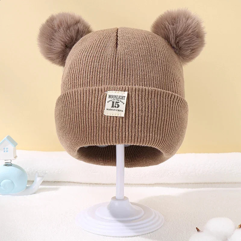 Autumn and winter baby warm knitted hat with Pom childrens solid color 240925