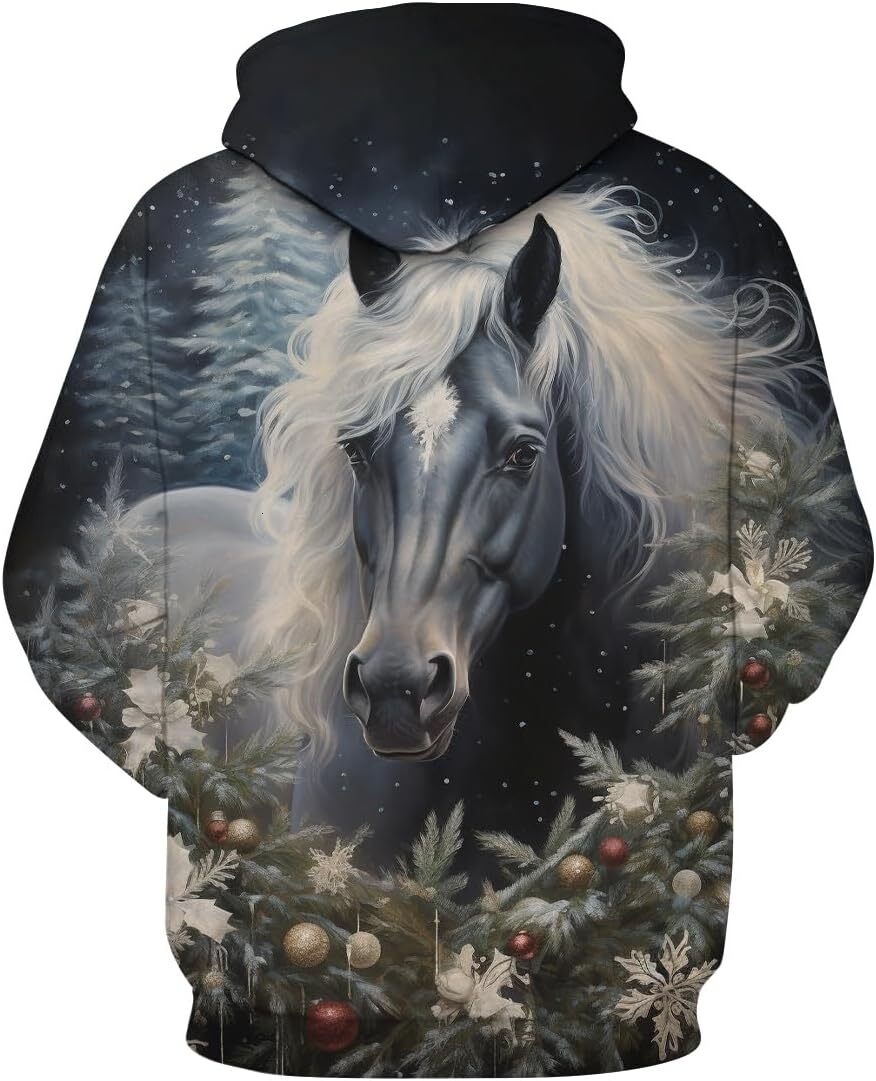 Hoodie for Mens Womens Unisex Christmas Horse Graphic Hoodies Sweatshirts Fashion Casual Pocket Pullover Graphic Hoodies sweatshirt Pullover Long Slee