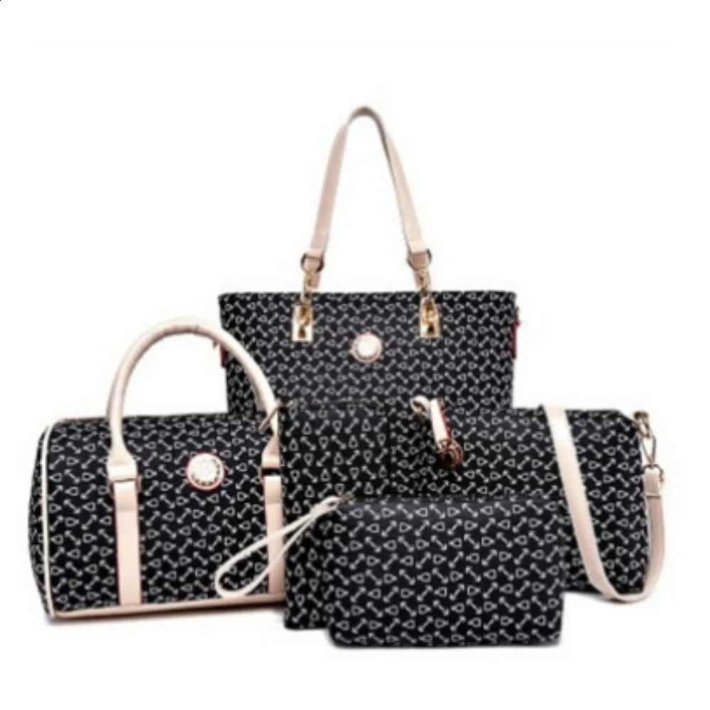 Womens storage bag handbag 5pcs nylon handbag set multifunctional classic bone pattern travel bag shoulder bag 240920 - view 6