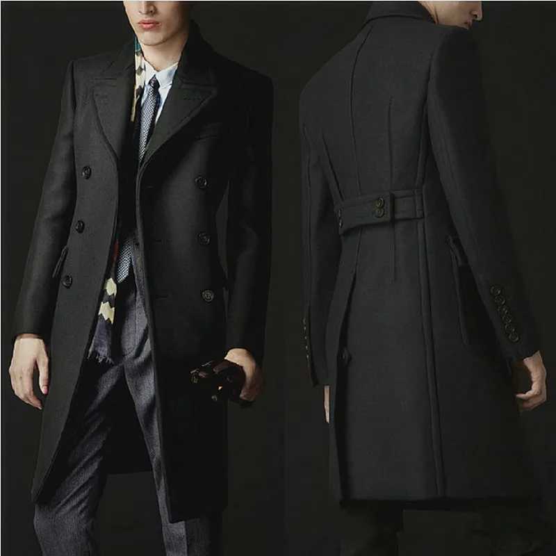 Mens wool coat double chest medium length wool trench coat business size spring autumn winter 4XL W240925
