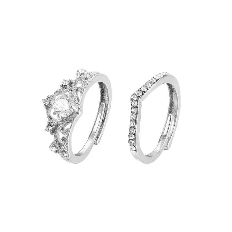 New hot selling crown print inlaid zircon wedding ring open ring set of 2 pieces used for temperature and sweet ladies jewelryXJ250412