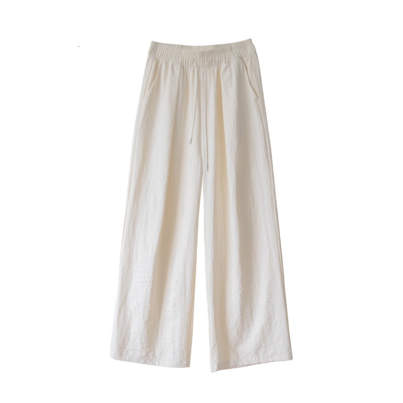 Naifushan women's spring/summer 2024 new high waisted, short stature vinegar straight lazy style ice silk wide leg pants