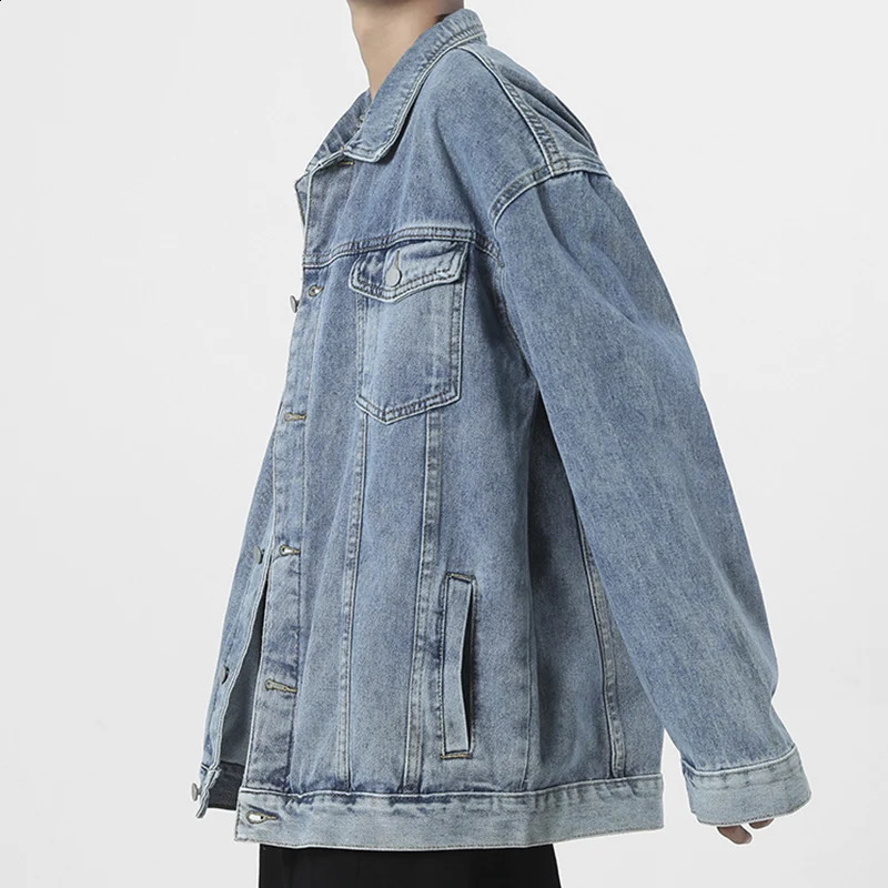 Mens loose classic autumn winter fashion denim jacket daily retro 240921