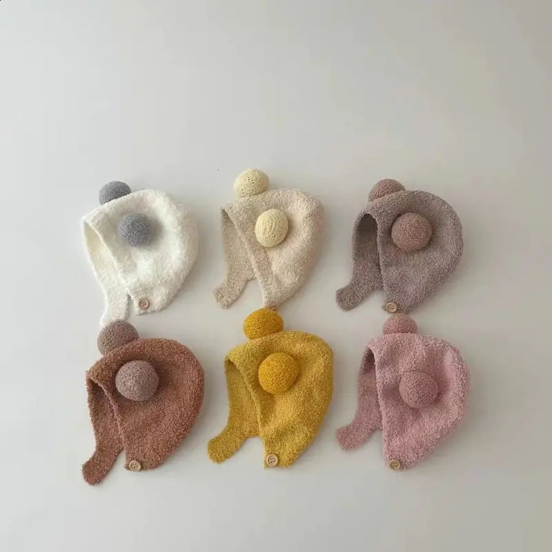 Cute baby hat soft fluffy girl boy Beanie solid winter childrens knitted warm ear protection 024M 240925