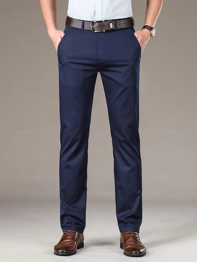 High Quality Straight Business Suit Pants Men Thin Soft Lyocell Fabric Summer Elegant Long Formal Trouser Male 240925