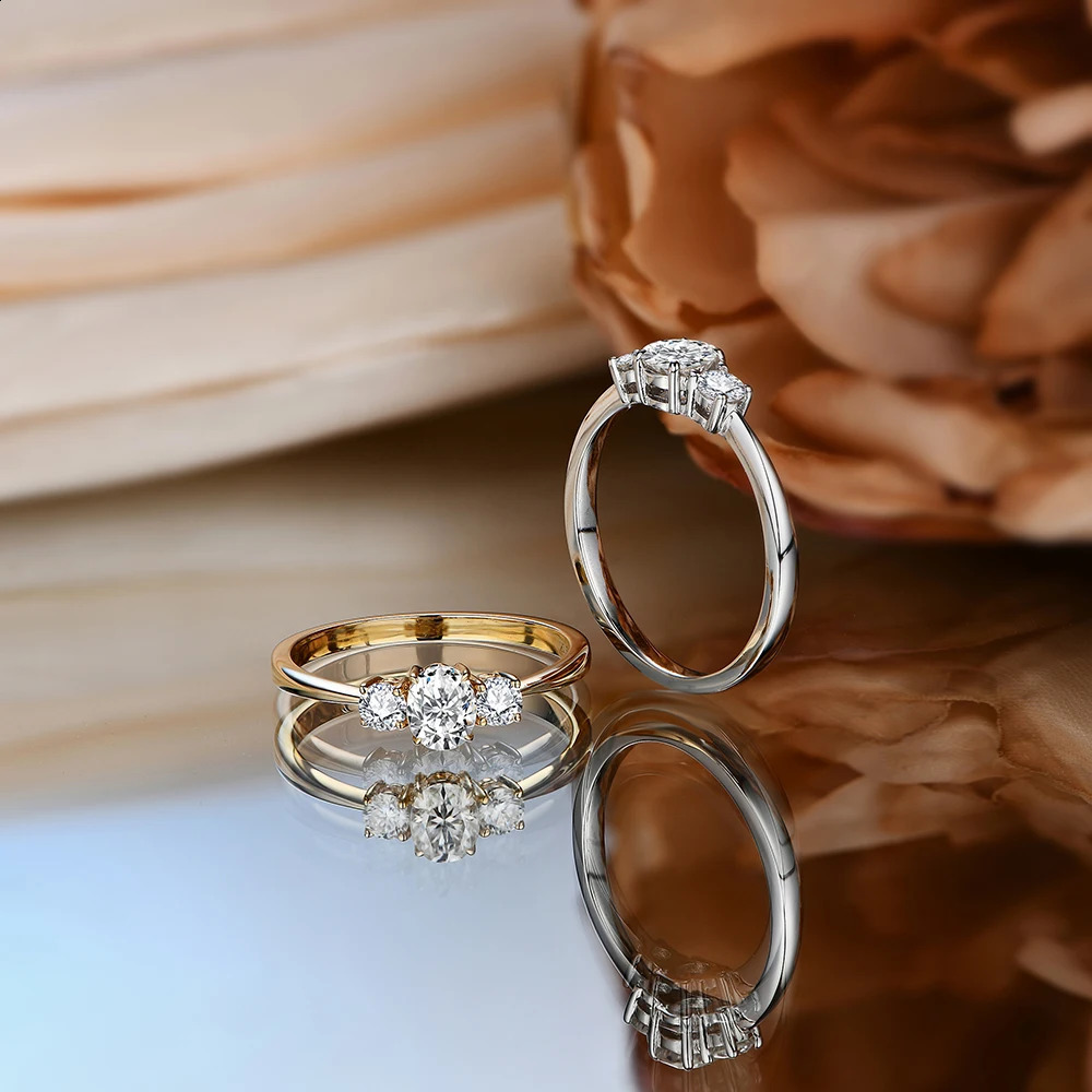 MINTYBOX K Gold D Oval Cut Three Stone Solid 10K 14K 18K Jewelry Womens Engagement Ring Wedding Gift 240925