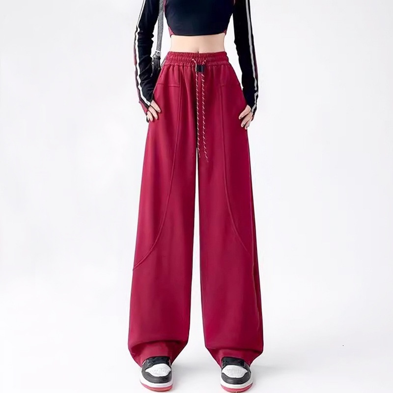 Red curved knife women's bathroom 2024 autumn and winter new style wide leg high waist loose small casual sports pants