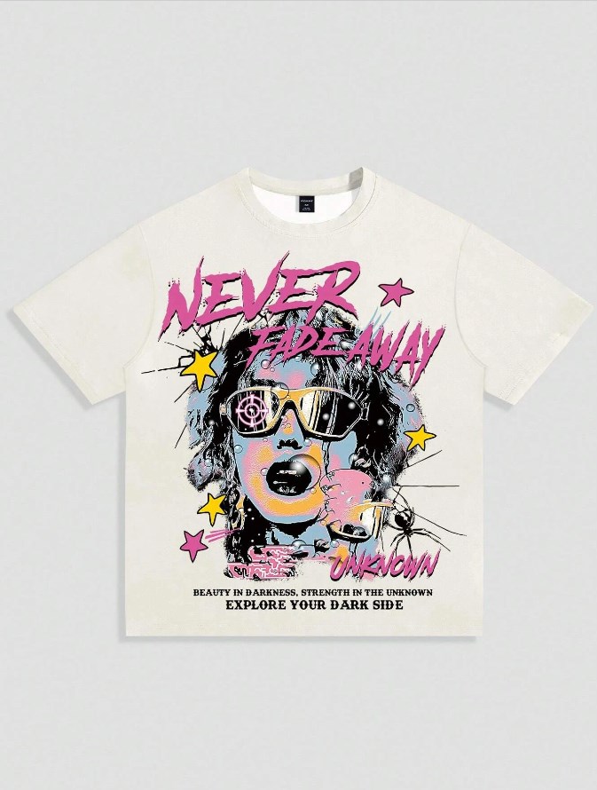 Never Fade Away Men Women Cotton T-shirt Fashion Big Size Top Casual Short Sleeve Streetwear Classic Print Tee