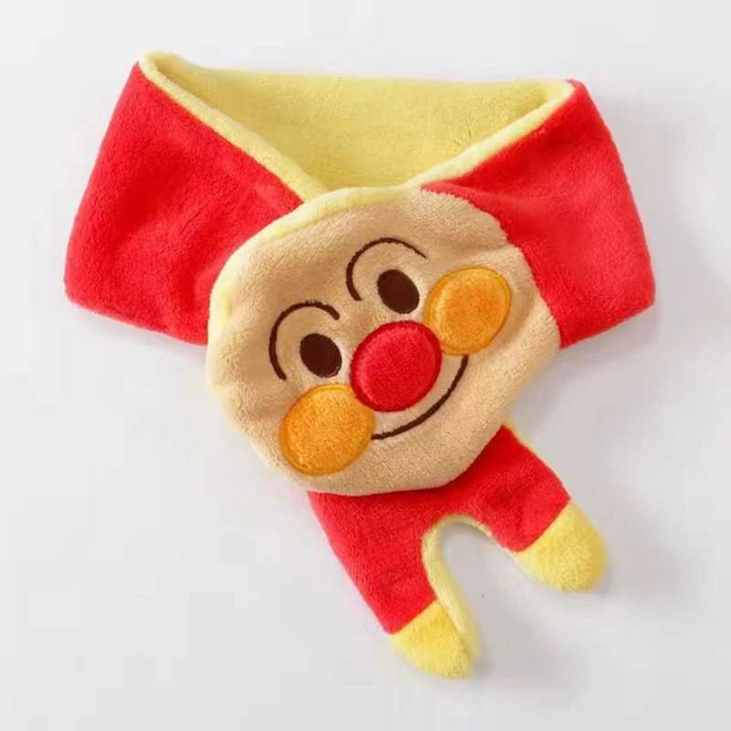 Scarves Wraps Baby Boys Coral Velvet Scarves Cartoon Anpanman Print Kid Girl Adult Children Fall and Winter Cotton Lovely Scarf Warm Windproof L240910