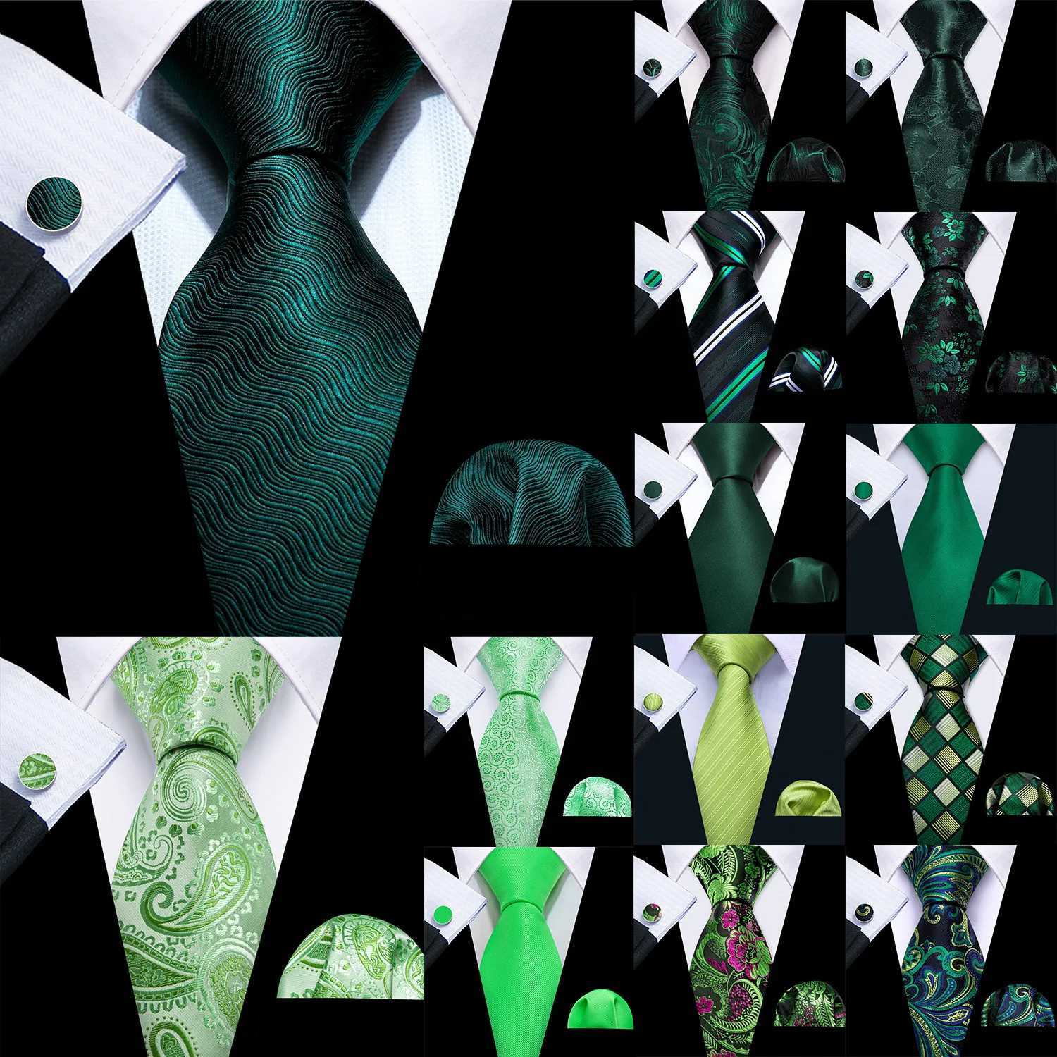 Barry. Green mint grapefruit silk mens tie Hanji cufflinks set jacquard olive sage blue collar used for M wedding business gifts Y240925