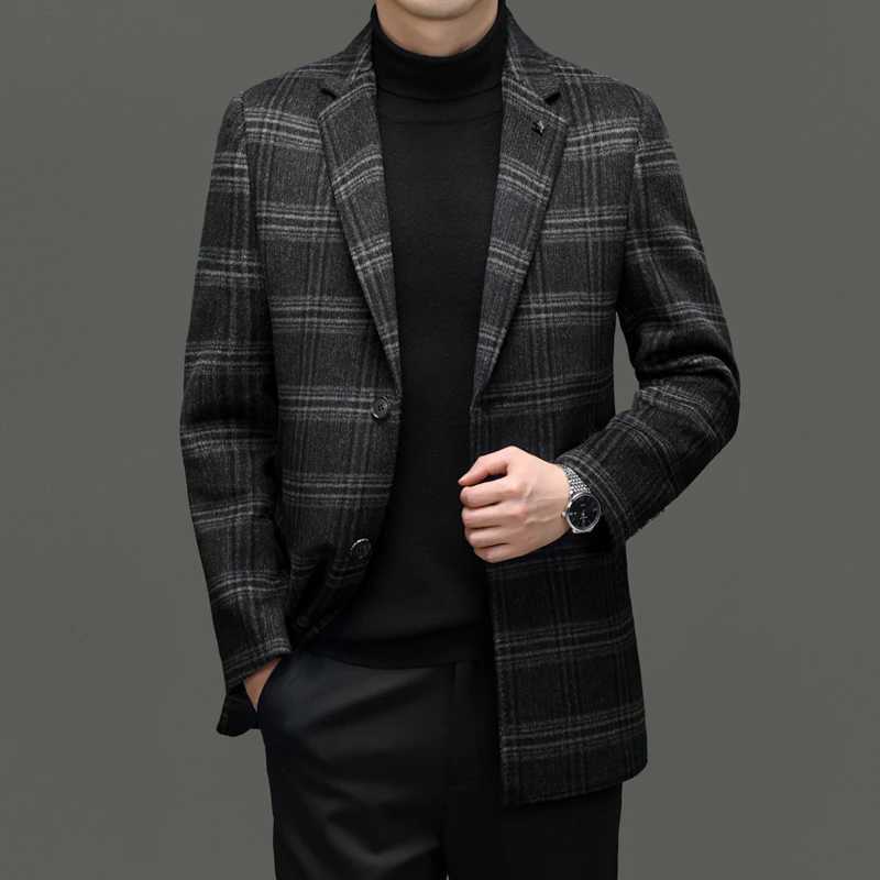 New business casual Italian style fashion host travel plain weave wool medium long wool coat fully matched casual mens jacket W240925