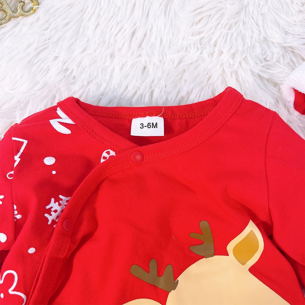Prowow Baby Christmas Costume Boy Cartoon Deer jumpsuit and Santa hat My first Year costume 240925
