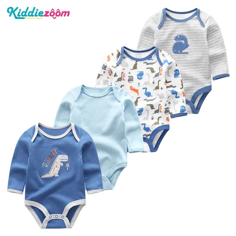 Neutral cotton baby girls clothing set 4piece long sleeved born boys printed tight fitting solid color Anmian 240925