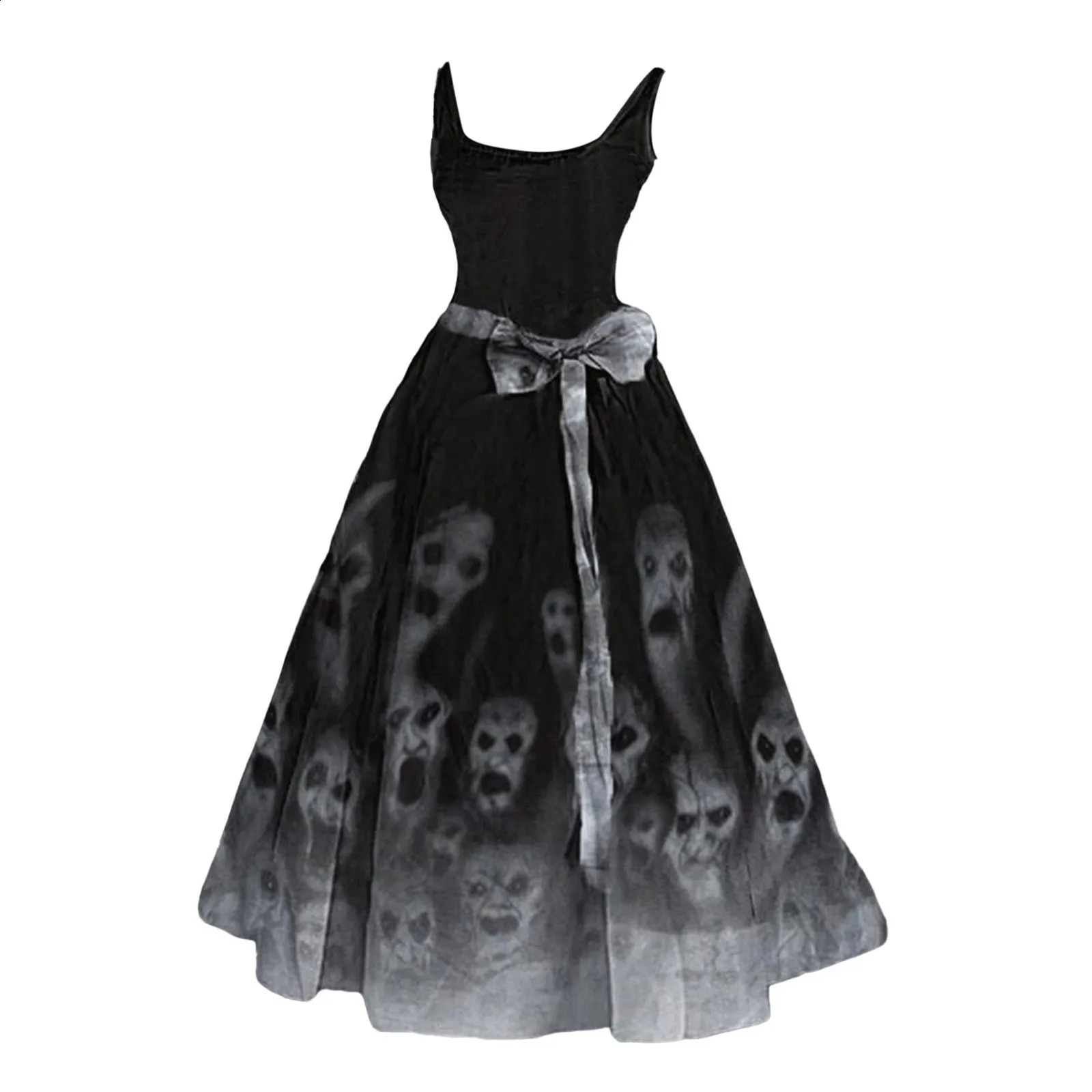 Halloween Horror Costume Womens Ball Dress Bloody Print Fluffy Sleeveless Tuned Cocktail Dress Guest Dress 240926