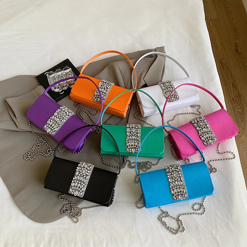 Small Square Chain Nylon Handbag Buckle Diamond Fashion Shoulder Bag 2024 Party Simple Shining Style Bolso 240923