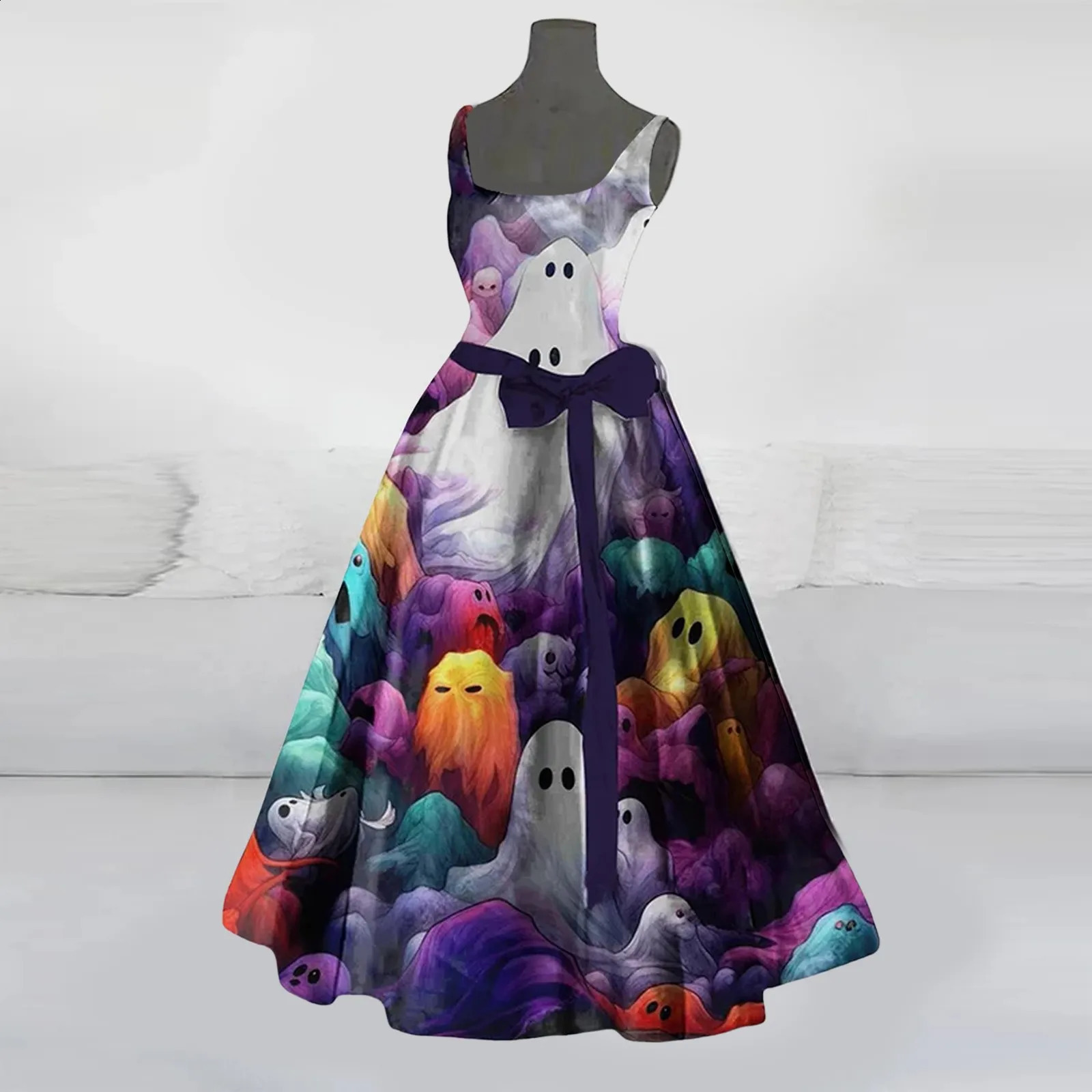 Halloween Horror Costume Womens Ball Dress Bloody Print Fluffy Sleeveless Tuned Cocktail Dress Guest Dress 240926