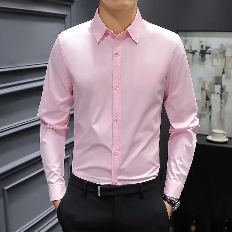 Mens Shirt Dress White Plain Formal Male Shirts Business for Office Normal Original Fashion Man 2024 Elegant Regular Social Xxl 240925