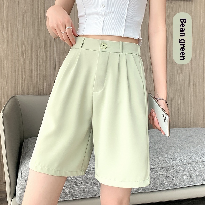 Radish Uncle Shorts Women's 2024 Summer Thin Loose High Waist Straight Slimming Casual Wide Leg 5/4 Suit Pants