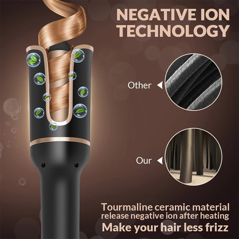 Beach Wave Iron for Hair Tools Waver Dual Voltage Curling Wand Black Automatic CurlerTravel Small Barrel Rotating Crimper 240920