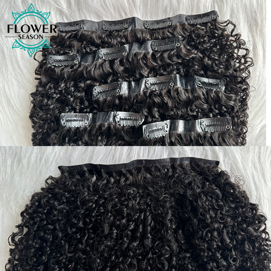 Afro Kinky Curly Ins Extensions Human Seamless PU Clip In Hair Skin Weft 8Pcs /Set 120G Full Head For Balck Wome