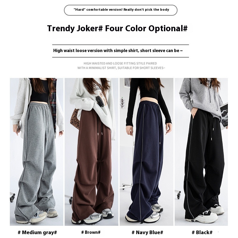 American sports for women, 2024 autumn new high waisted straight small parachute pants, casual wide leg work pants