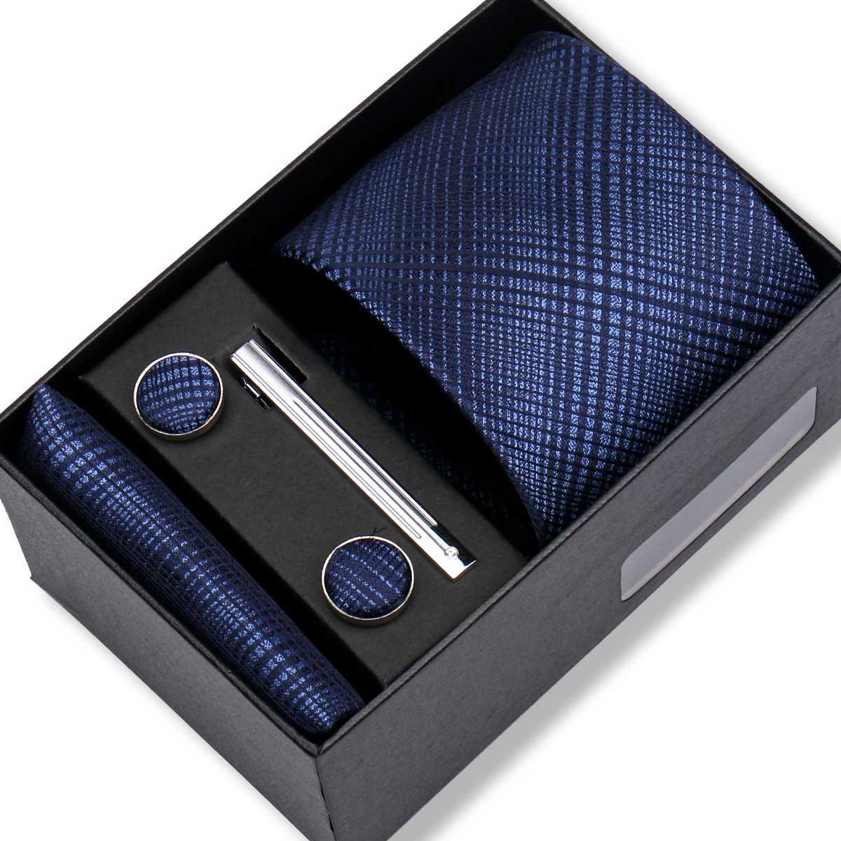 High quality 8cm mens tie set elegant jacquard necklace pocket square cufflinks tie with gift box suitable for weddings Y240925