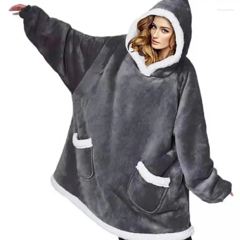 Flannel Wearable Blanket with Sleeves, Cozy Warm Hooded Poncho Wrap for Adults Kids dh910320090