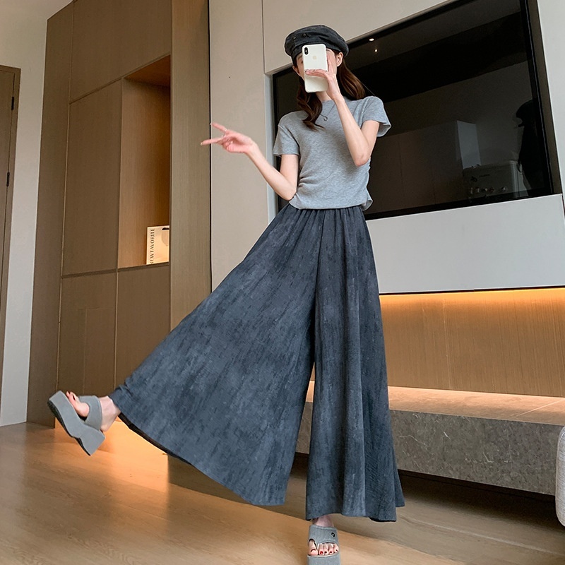Radish Uncle Ink Tie Dyeing Yamamoto Women's Summer Thin High Waist Loose Casual Ice Silk Wide Leg Skirt Pants