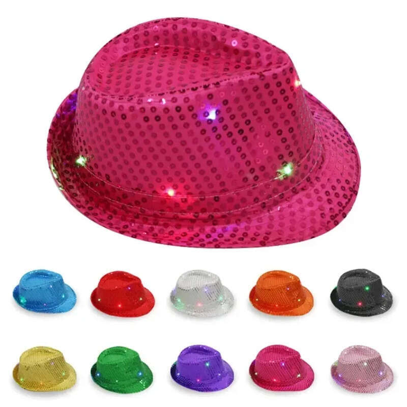 LED Up Jazz Light Flashing Fedora Trilby Sequins Caps Fancy Dress Dance Party Hats Unisex Hip Hop Lamp Luminous Hat Fy3870 Sep01