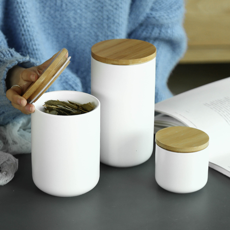 Simple Black And White Ceramic Sealed Seasoning Miscellaneous Grain Coffee Beans Tea Can Storage Jar Kitchen Food Savers Stay Fresh Box