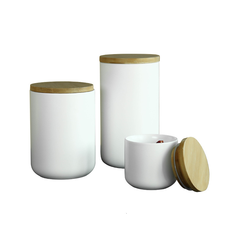 Simple Black And White Ceramic Sealed Seasoning Miscellaneous Grain Coffee Beans Tea Can Storage Jar Kitchen Food Savers Stay Fresh Box