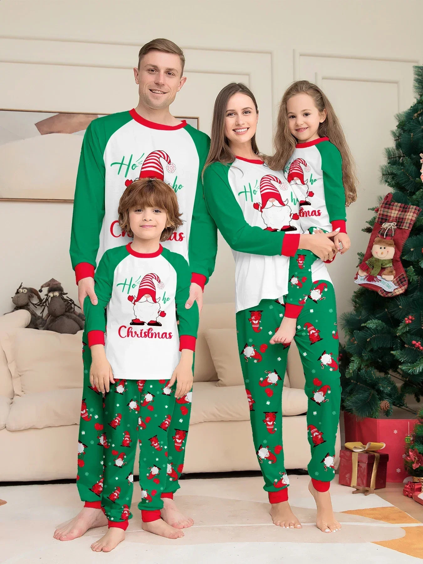 Santa Claus print family matching set soft and cute womens clothing mens clothing girls Christmas pajamas set baby and dog jumpsuit Christmas pajamas 