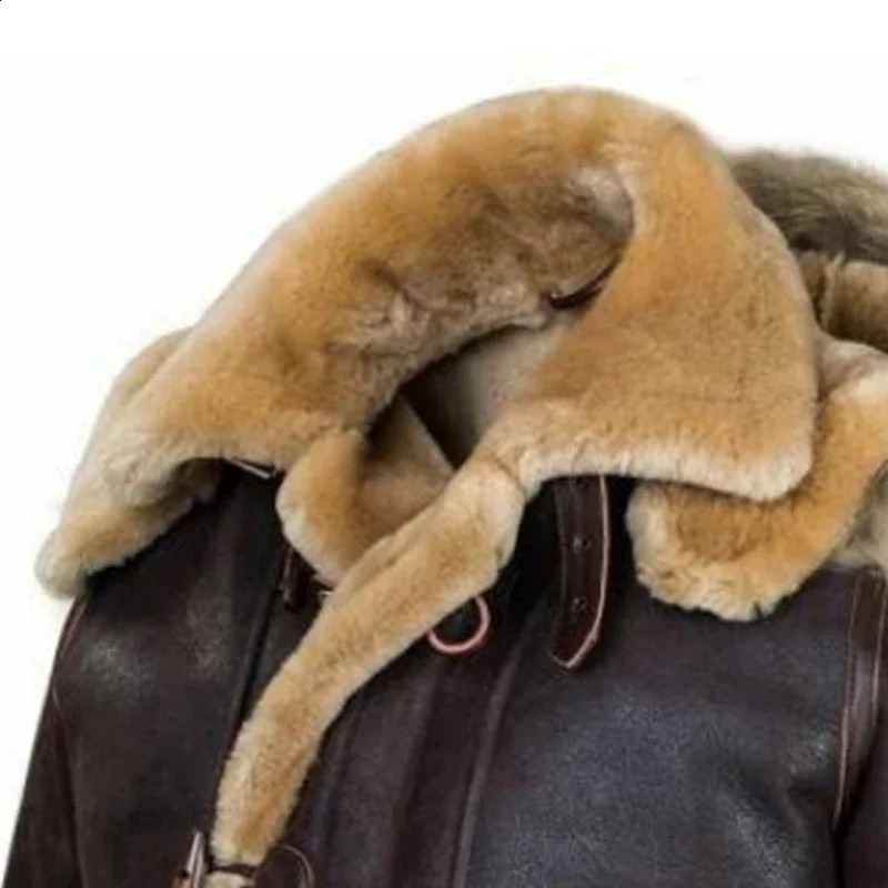 Mens Winter Leather Jacket Outdoor Warm Hooded Flip Collar Suede Coat Casual Motorcycle Windproof Plush Coat 240926
