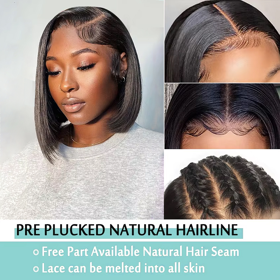 250 Density Bone Straight Short Bob 13X4 Front Human Hair Wigs 13X6 HD Transparent Lace Frontal 5X5 synthetic hair Closure Wig